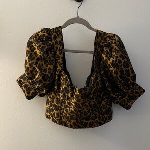 For Love And Lemons Jacquard Leopard Puff Sleeve Blouse